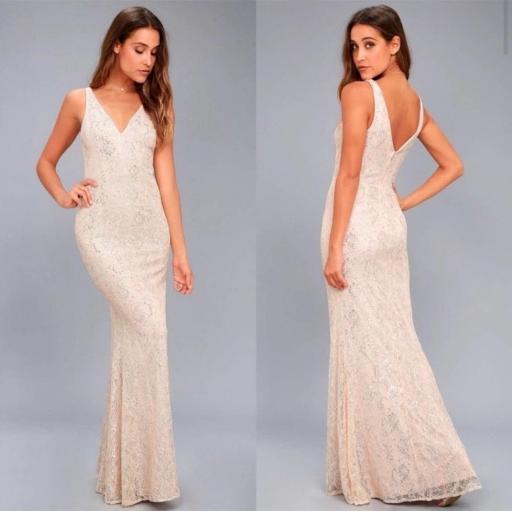 Lulus Gleam and Glam Blush Lace Maxi
